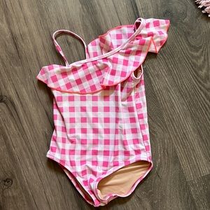 Girls white and pink checkered one piece bathing suit